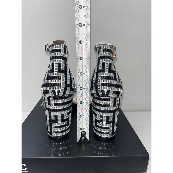 INC Women's Lexini 62 Maze Silver/Black Open Toe Block Heel Rhinestone Sz 8M - Picture 5 of 7